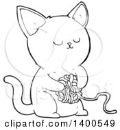 Poster, Art Print Of Cartoon Black And White Lineart Kitty Cat