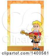 Poster, Art Print Of Border Of A Happy Blond Caucasian Girl Playing A Guitar