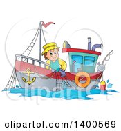 Caucasian Fisherman On A Boat