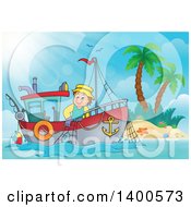 Poster, Art Print Of Caucasian Fisherman On A Boat Near An Island