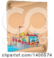 Poster, Art Print Of Parchment Border Of A Caucasian Fisherman On A Boat