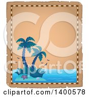 Poster, Art Print Of Parchment Border Of A Tropical Island With Palm Trees
