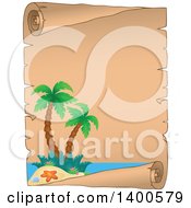 Clipart Of A Parchment Scroll Border Of A Tropical Island With Palm Trees Royalty Free Vector Illustration by visekart