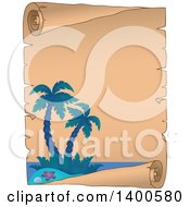 Poster, Art Print Of Parchment Scroll Border Of A Tropical Island With Palm Trees