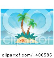 Poster, Art Print Of Tropical Island With Palm Trees And Sun Rays
