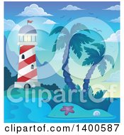 Poster, Art Print Of Tropical Island With Palm Trees And A Lighthouse