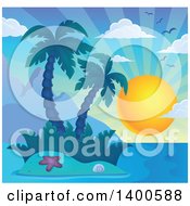 Poster, Art Print Of Tropical Island With Palm Trees And A Sun