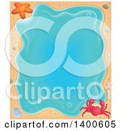 Poster, Art Print Of Background Border Of A Crab Shell Starfish And Sand Around Water