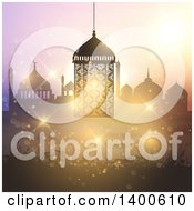 Poster, Art Print Of Ramadan Kareem Background With A Silhouetted Mosque And Lantern Over Bokeh