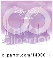 Purple Watercolor Ramadan Kareem Background With A Silhouetted Mosque