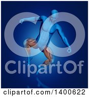 Clipart Of A 3d Anatomical Man Jumping With Visible Leg Muscles On Blue Royalty Free Illustration