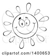 Poster, Art Print Of Black And White Lineart Happy Sun Smiling
