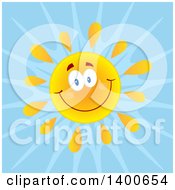 Poster, Art Print Of Happy Sun Smiling Over Blue