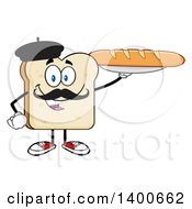 Poster, Art Print Of White Sliced Bread French Character Mascot Holding A Loaf
