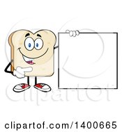 Poster, Art Print Of White Sliced Bread Character Mascot Pointing To A Blank Sign