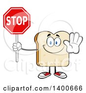 Poster, Art Print Of White Sliced Bread Character Mascot Holding A Stop Sign