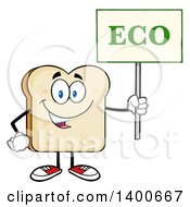 Poster, Art Print Of White Sliced Bread Character Mascot Holding An Eco Sign