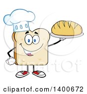 Poster, Art Print Of White Sliced Bread Chef Character Mascot Serving A Loaf
