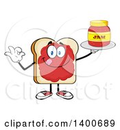 Poster, Art Print Of White Sliced Bread Character Mascot Gesturing Ok And Serving Jam