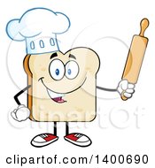 Poster, Art Print Of White Sliced Bread Baker Chef Character Mascot Holding A Rolling Pin