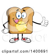 Toasted Bread Character Mascot With Butter Giving A Thumb Up And Licking His Lips