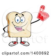 White Sliced Bread Character Mascot Wearing A Foam Finger