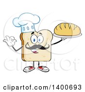 Poster, Art Print Of White Sliced Bread Baker Chef Character Mascot Serving A Loaf