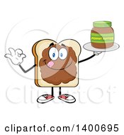 Poster, Art Print Of White Sliced Bread Character Mascot Geturing Ok And Serving Peanut Butter