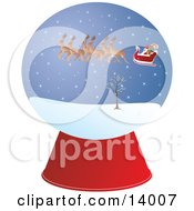 Santa And Reindeer Flying In A Snowglobe On Christmas