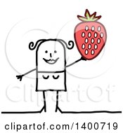 Poster, Art Print Of Stick Woman Holding Up A Giant Strawberry