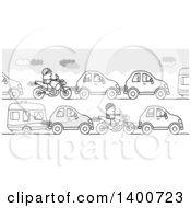 Poster, Art Print Of Grayscale Traffic Jam Of People Going Off On Summer Vacation