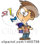 Poster, Art Print Of Cartoon School Boy Watching Numbers Escape From His Backpack