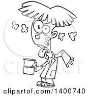 Clipart Of A Cartoon Black And White Boy Turning Into A Monster After Driking A Chemical From The Science Lab Royalty Free Vector Illustration