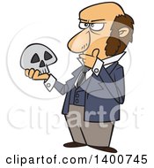 Clipart Of A Cartoon Man Charles Darwin Holding A Skull And Thinking Royalty Free Vector Illustration