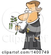 Clipart Of A Cartoon Friar Man Gregor Mendel Holding A Pea Plant Royalty Free Vector Illustration
