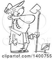 Poster, Art Print Of Cartoon Black And White Man Holding A Hoe And Standing Over A Carrot Row In A Garden
