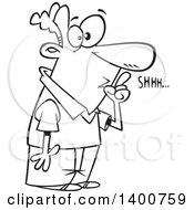 Clipart Of A Cartoon Black And White Male Teacher Shushing Royalty Free Vector Illustration