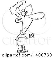 Clipart Of A Cartoon Black And White Young Man Holding Up A Finger Royalty Free Vector Illustration