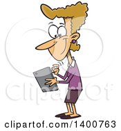 Cartoon Dirty Blond White Woman Texting On A Tablet Computer