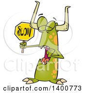 Poster, Art Print Of Cartoon Monster Holding A Slow Sign