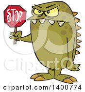 Cartoon Monster Holding A Stop Sign