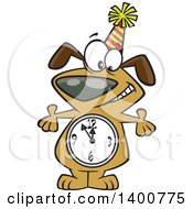 Poster, Art Print Of Cartoon Party Dog With A Count Down Clock Body