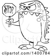 Poster, Art Print Of Cartoon Black And White Monster Holding A Stop Sign