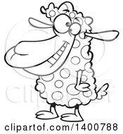 Cartoon Black And White Sheep With Spotted Wool