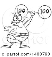 Clipart Of A Cartoon Black And White Strong Flea Lifting A Heavy Barbell Royalty Free Vector Illustration