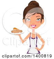Clipart Of A Happy White Female Chef Wearing An Apron And Serving Fried Chicken Royalty Free Vector Illustration