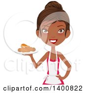 Poster, Art Print Of Happy Black Female Chef Wearing An Apron And Serving Fried Chicken