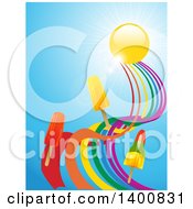 Poster, Art Print Of 3d Ice Pops Floating On A Twisted Rainbow Under A Sun And Sky