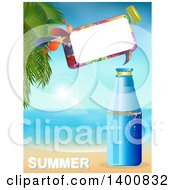 Poster, Art Print Of Plastic Water Bottle With A Speech Bubble On A Tropical Beach Over Summer Text