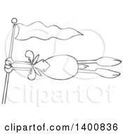 Poster, Art Print Of Cartoon Lineart Moose Holding Onto A Flag Post In A Wind Storm